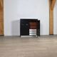 Midcentury Modern Brutalist Highboard Bar Cabinet In Black Lacquered Wood And Chrome, Belgium 1970s