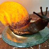 Art deco lamp Art de France, antique bronze and glass paste light fixture