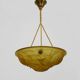 Ancien lustre, suspension vasque Art Déco 1 Feu, en pâte de verre jaune.