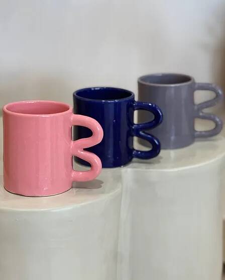 Mug cup ceramic handle graphic wave colorful design Majorelle Blue Klein