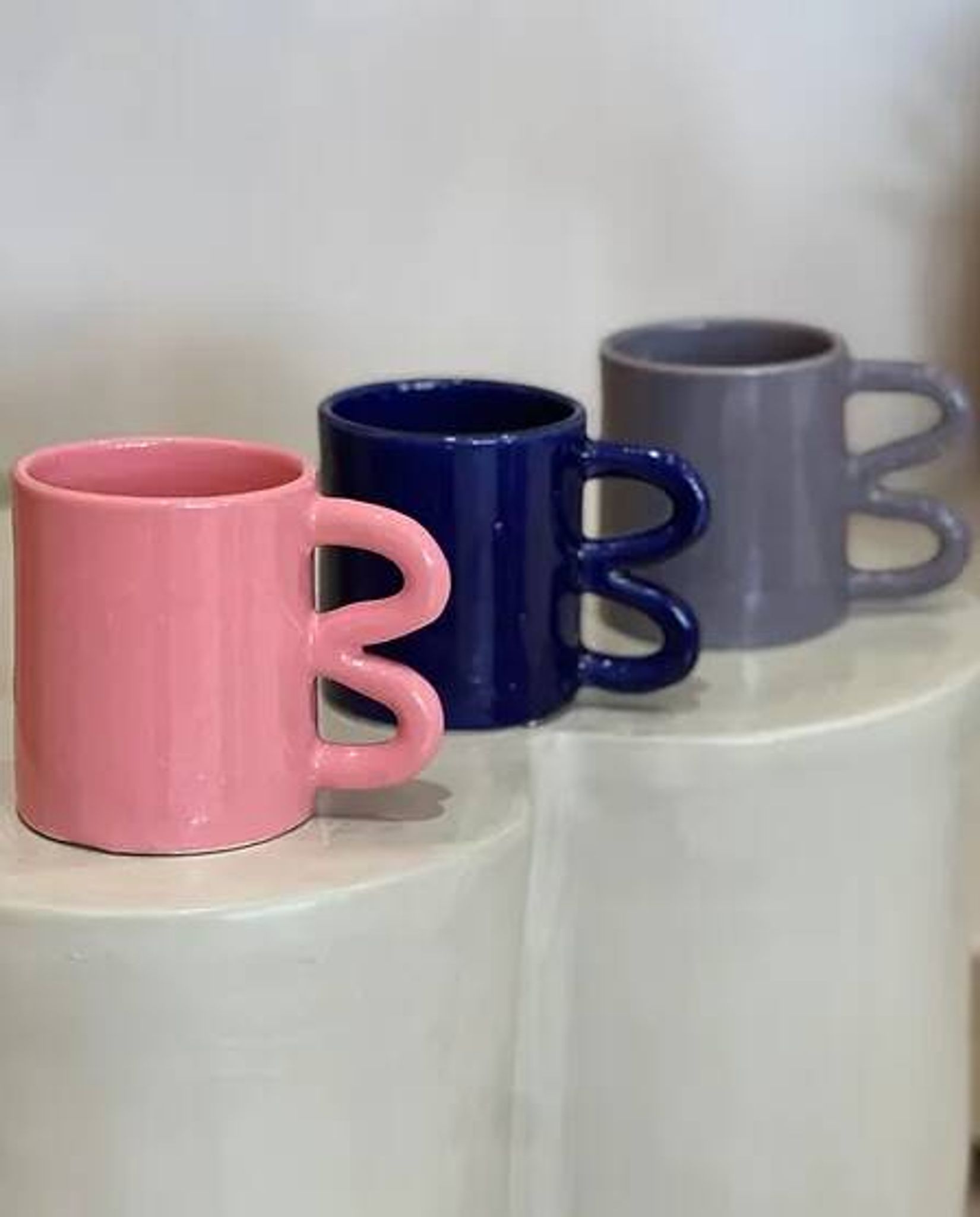 Mug cup ceramic handle graphic wave colorful design Majorelle Blue Klein