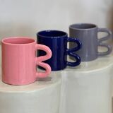 Mug ceramic cup graphic wave handle colorful design Blue majorelle Klein
