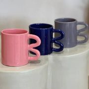 Mug cup ceramic handle graphic wave colorful design Majorelle Blue Klein