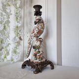 Parrot Candle Holder, Enameled Porcelain and Bronze, Late 19th Century