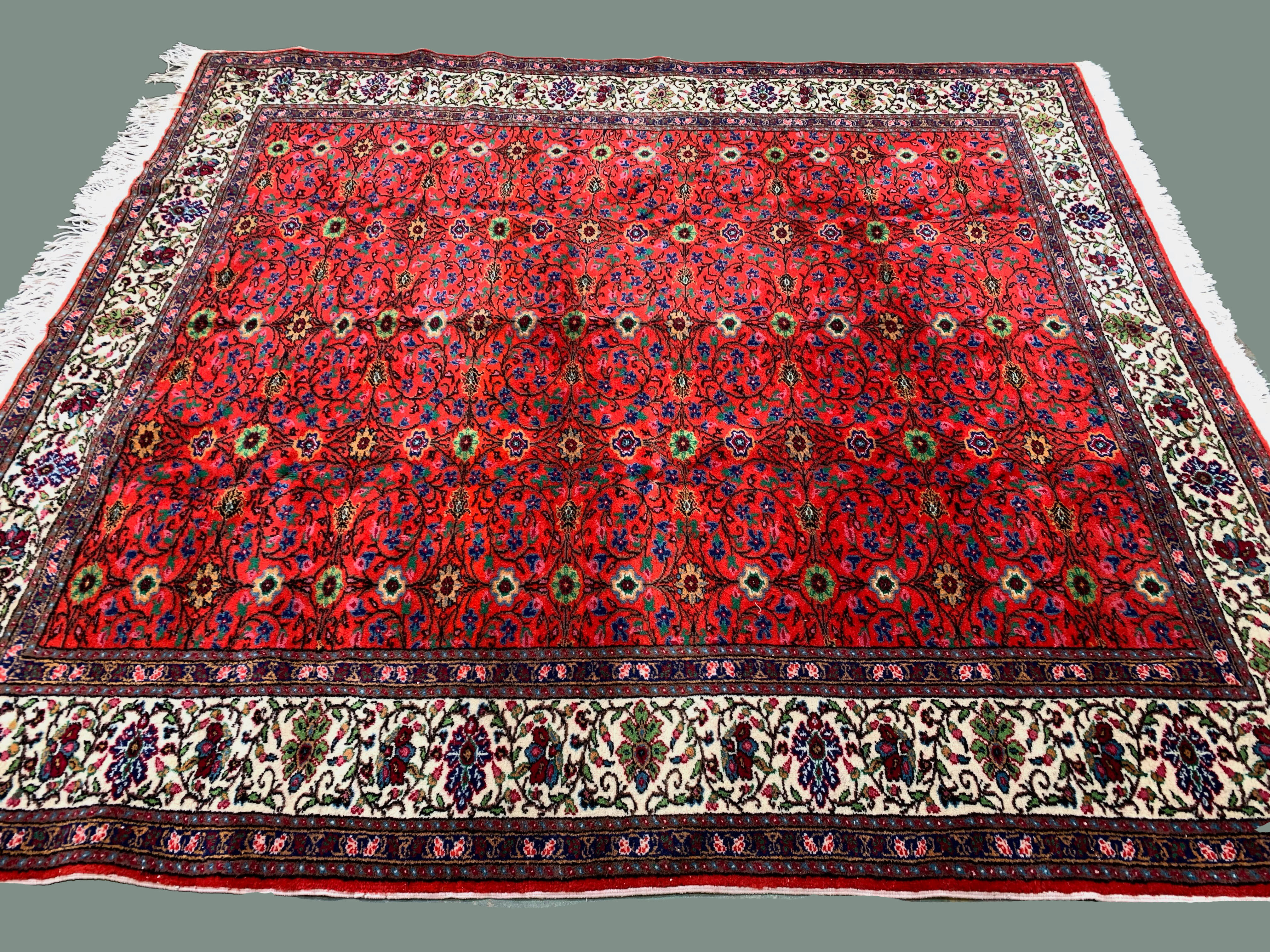 Square turkish kayseri rug 215x190 cm wool hand knotted vintage tribal beige