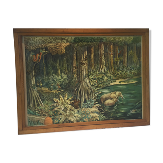 Table school nightingale year 50 with poster virgin forest / tundra