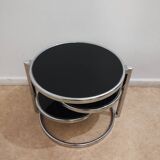 Coffee table in chromed metal and smoked glass