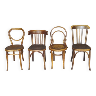 Set of 4 mismatched bistro chairs, from 1910 to 1935
