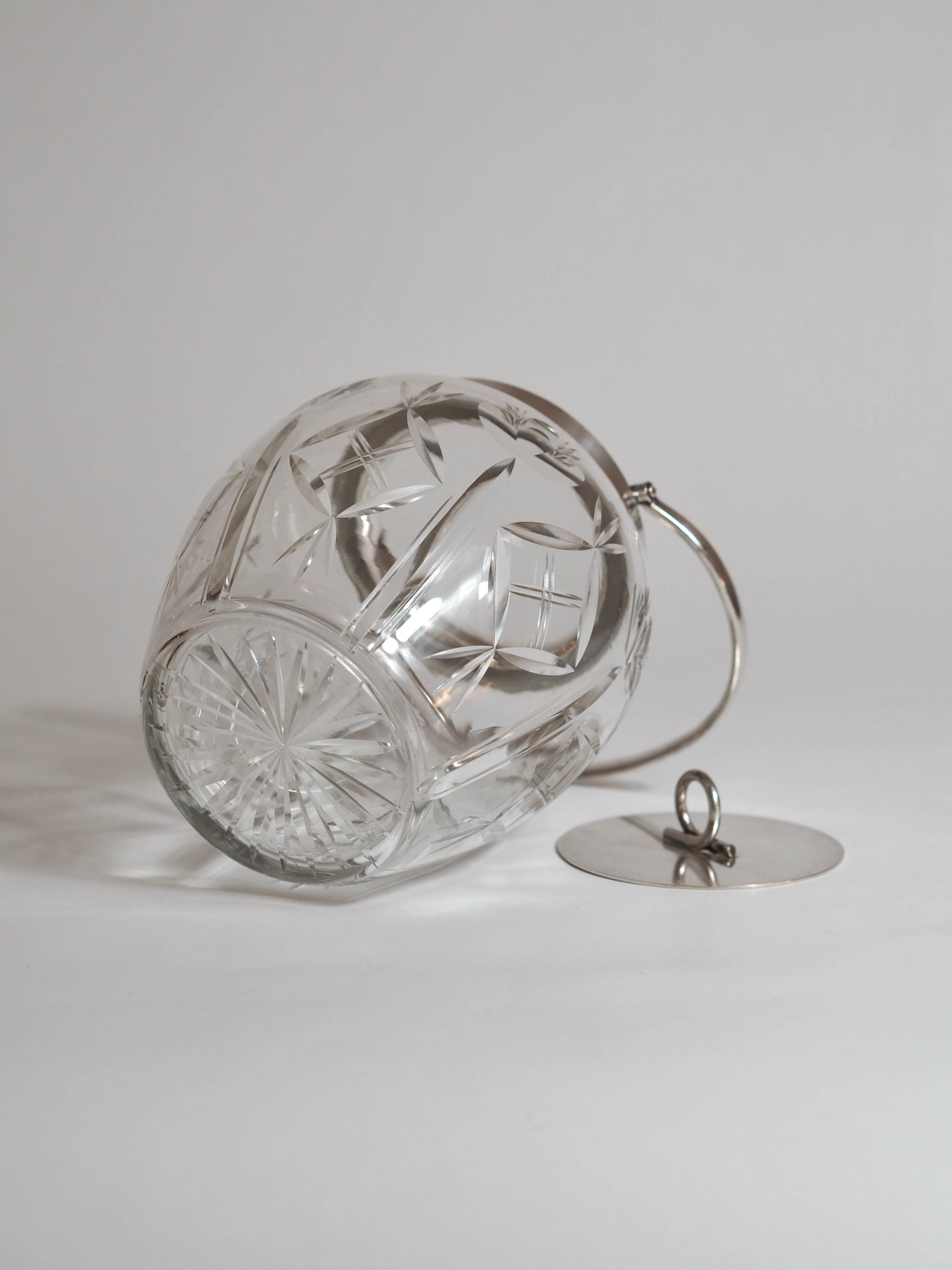 Crystal biscuit barrel with silver-plated mounts and handle, Austrian cut, 1920s.