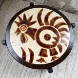Round ceramic coffee table with “rooster” motif by Dan