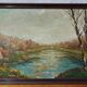 Autumn landscape house by a pond Oil on panel signed Corelli