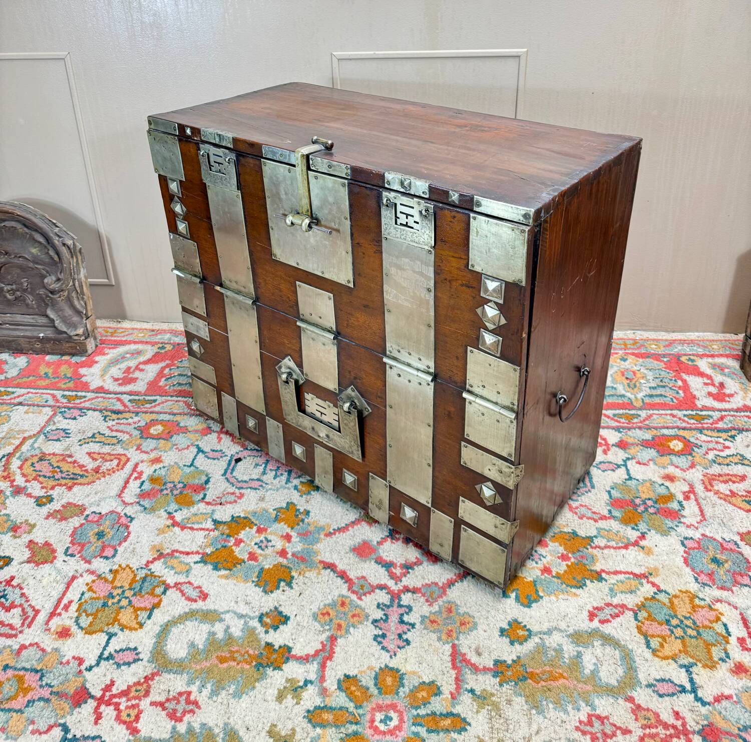 19th Century Korean Wooden and Brass Storage Chest