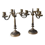 Pair of 3-arm curved chandeliers. Baroque/Rocaille style.