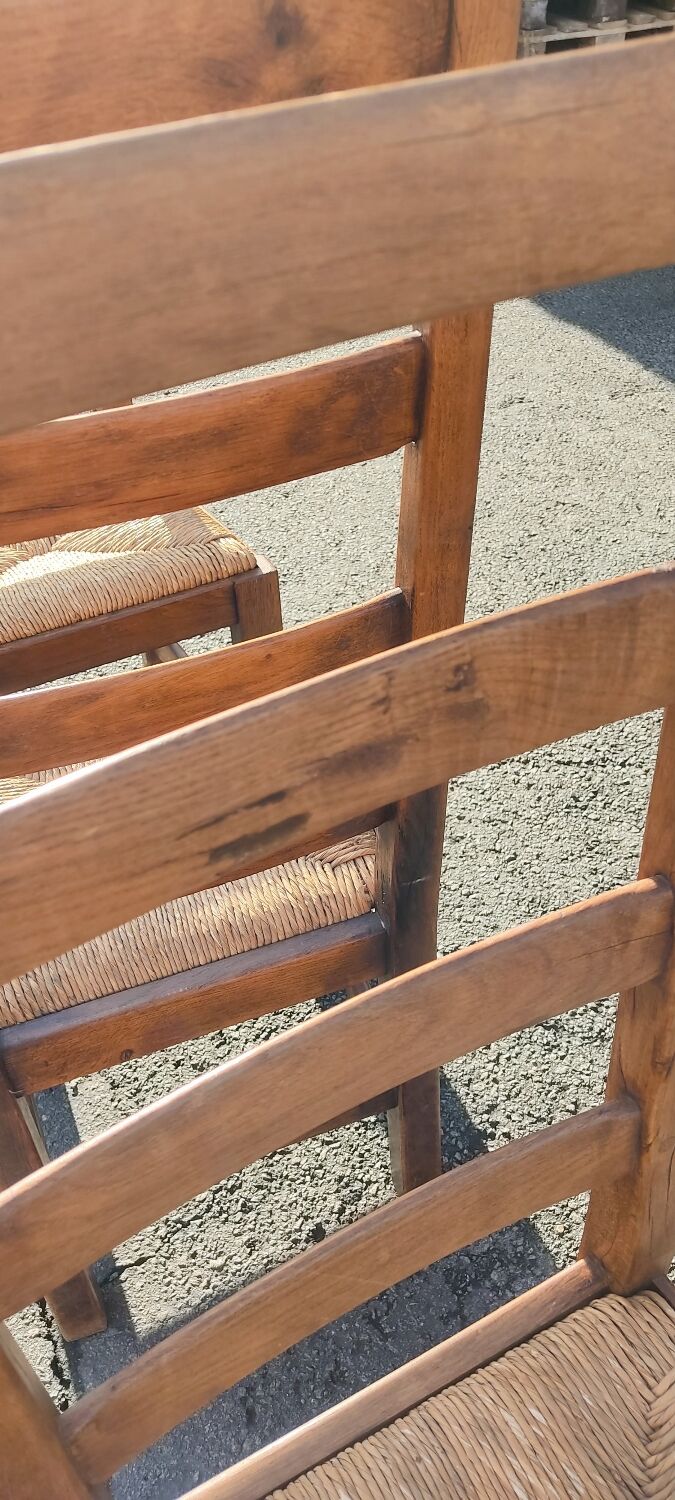 Ensemble de 4 chaises bois paille brutaliste