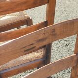 Set of 4 brutalist straw wood chairs