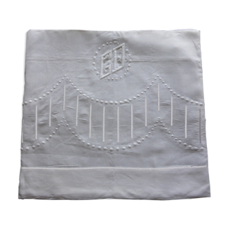 Old linen linen linen sheet embroidered with GD monogram and scale days-175x332cm