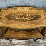 Double-top tea table in marquetry, Napoleon III period, circa 1850-1880