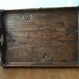Art Nouveau tray in carved wood signed N.Faraut