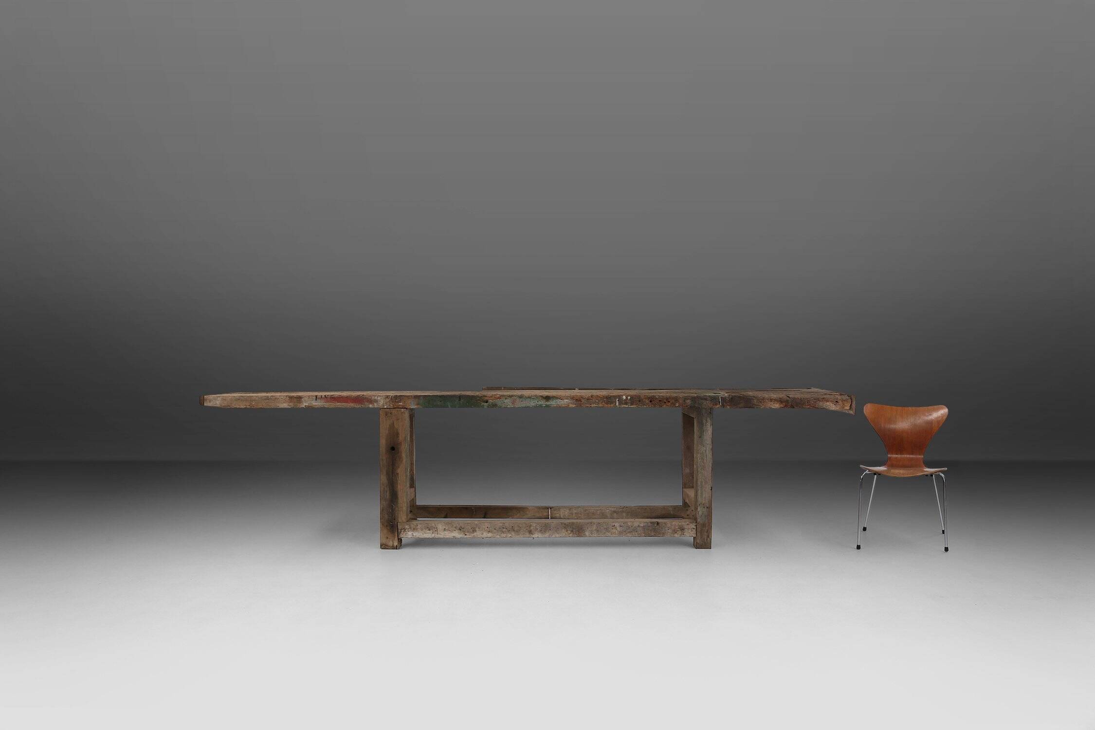 Industrial Oak Workbench with Exceptional Patina, Belgium ca. 1850