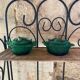 Pair of opaline sweet jars in the shape of a cabbage.