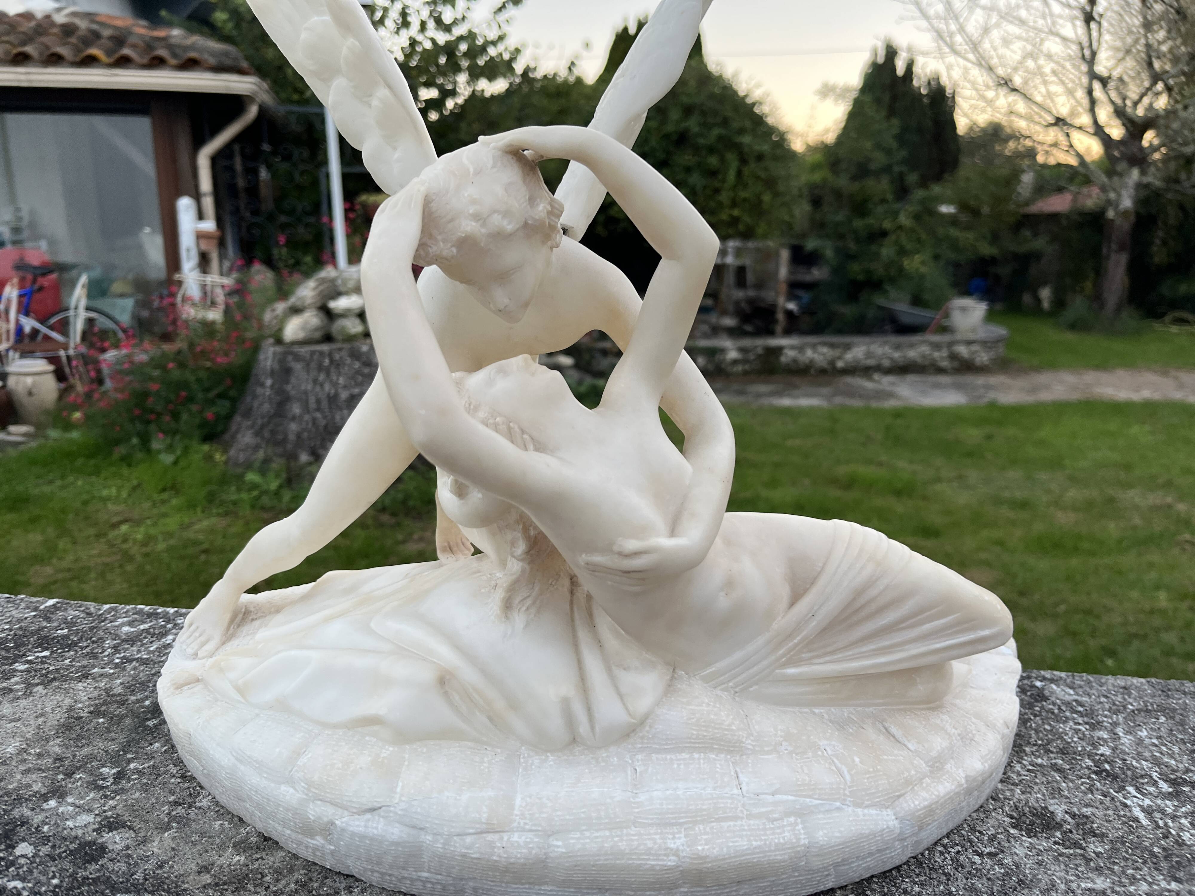 Alabaster sculpture – Psyche revived by Cupid’s kiss – after An