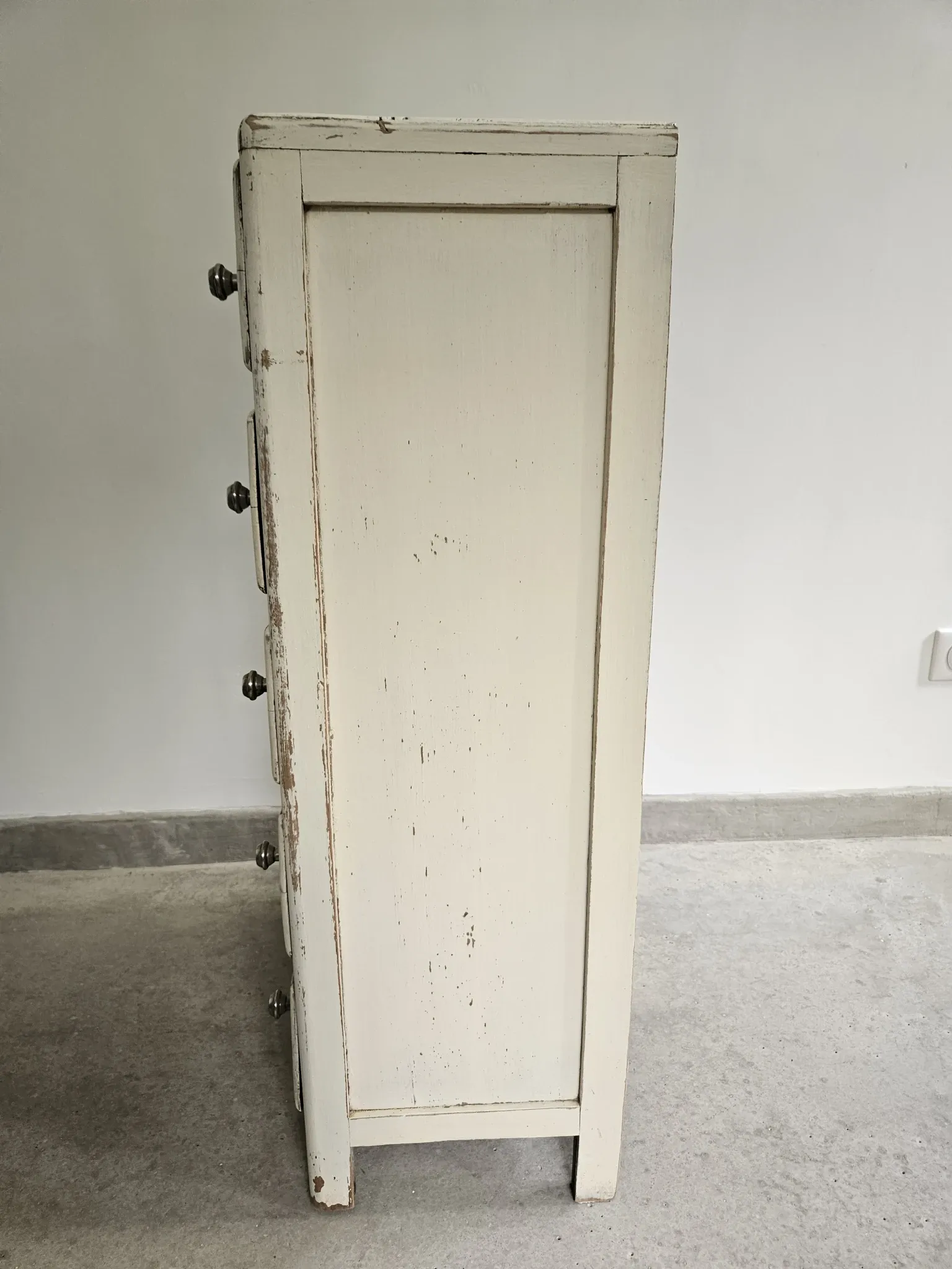 Chiffonier semainier parisien commode 5 tiroirs bois blanc vintage anc
