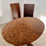 Old inlaid wood table designed by Dieter Waeckerlin Idealheim from the 60s, extendable