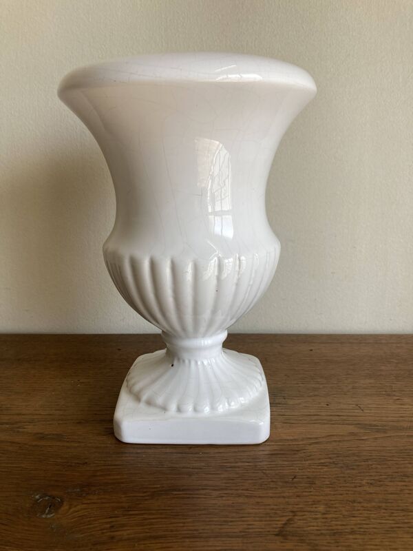 Cache pot médicis ancien XL néo classique en terre blanche 1950