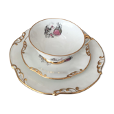 Set a the cup under cup dessert plate limooges white and dore romantic scene