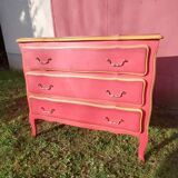 Matte gold and red patinated chest of drawers