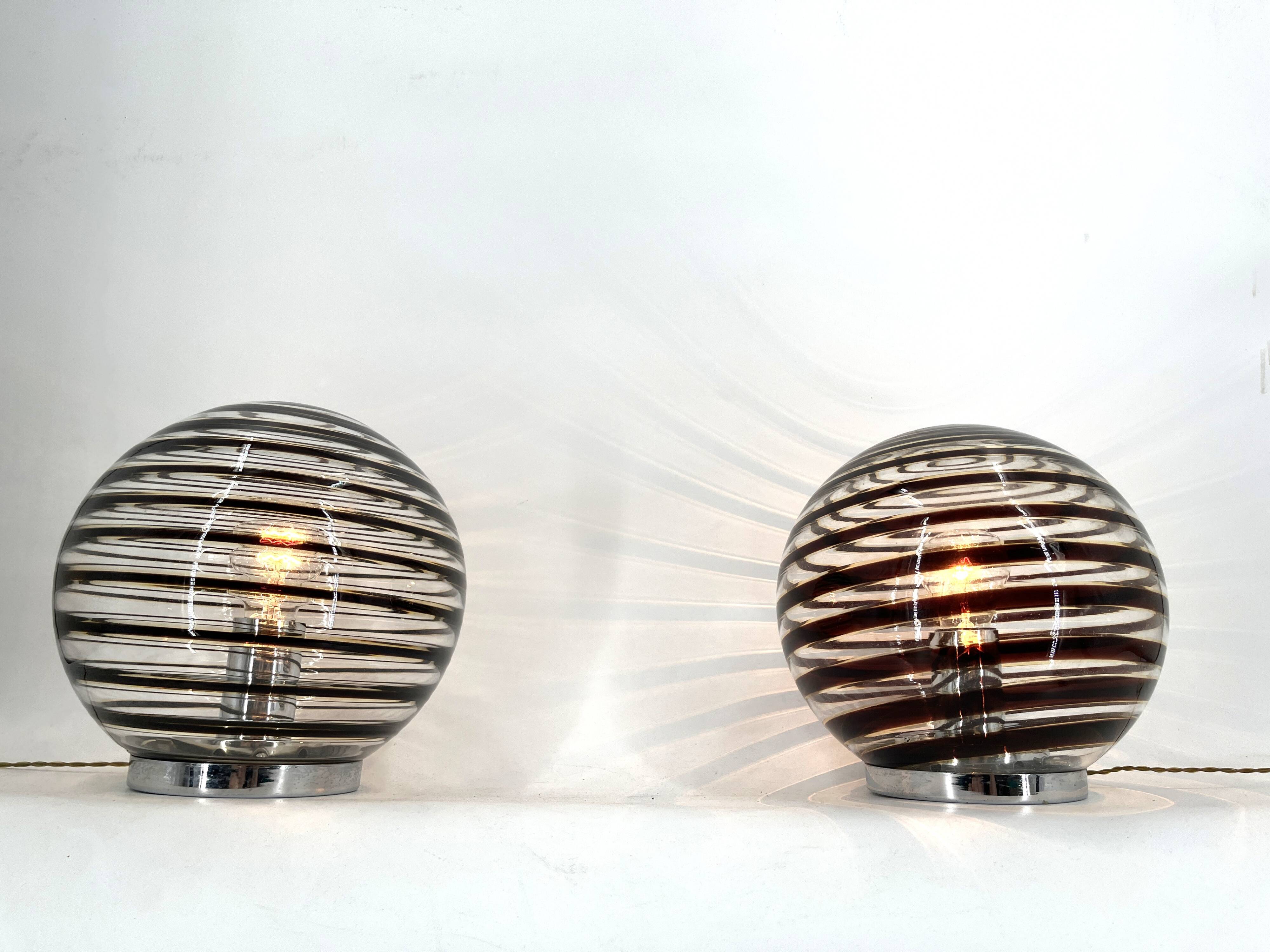 Pair of murano swirl glass table lamps, 1970s
