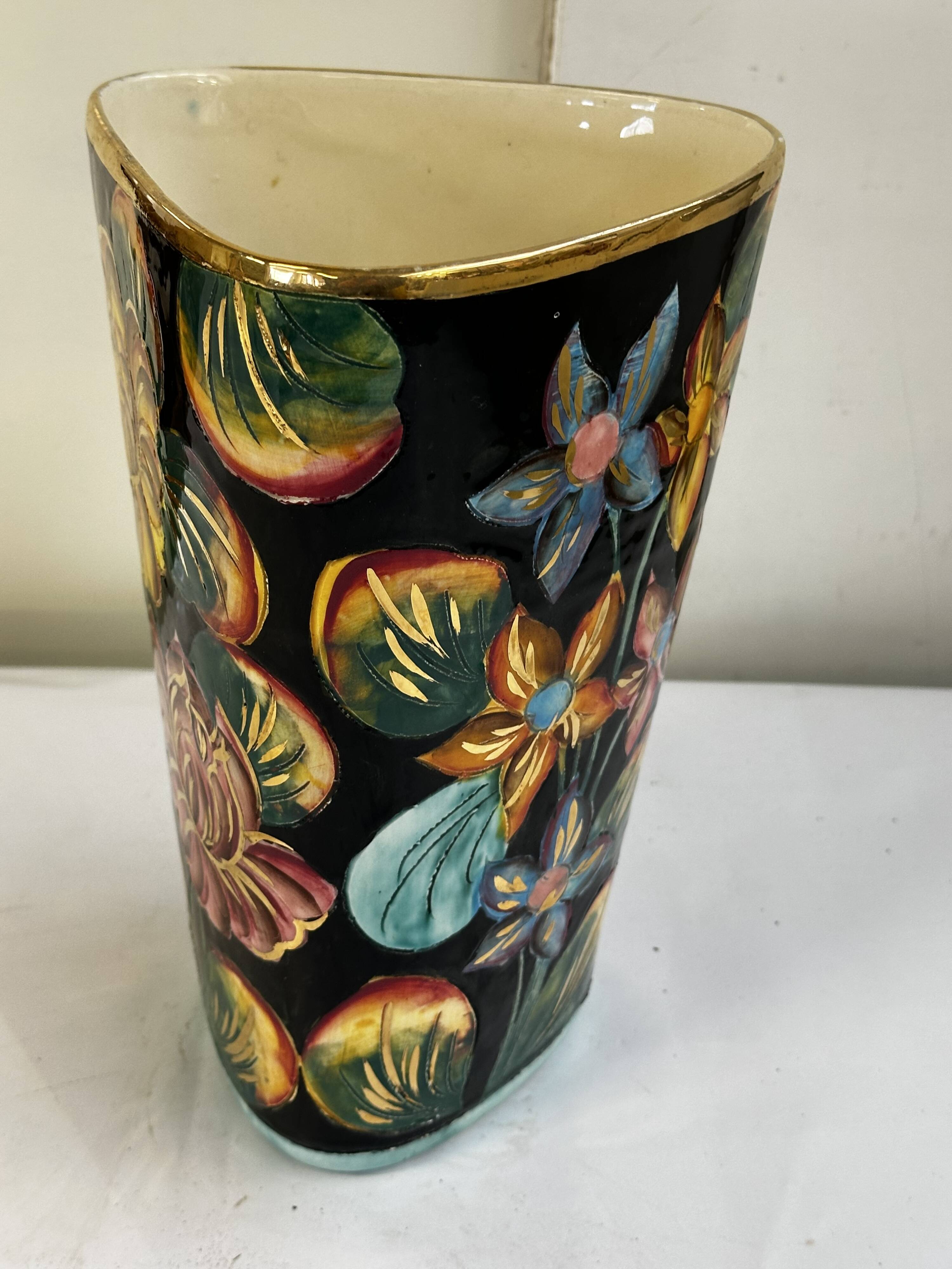 Grand Vase Vallauris Décor Floral peint à la main H 30 cm