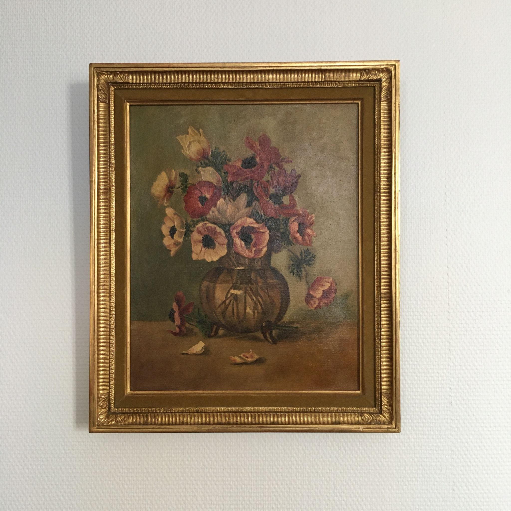 Tableau ancien bouquet d’anémones