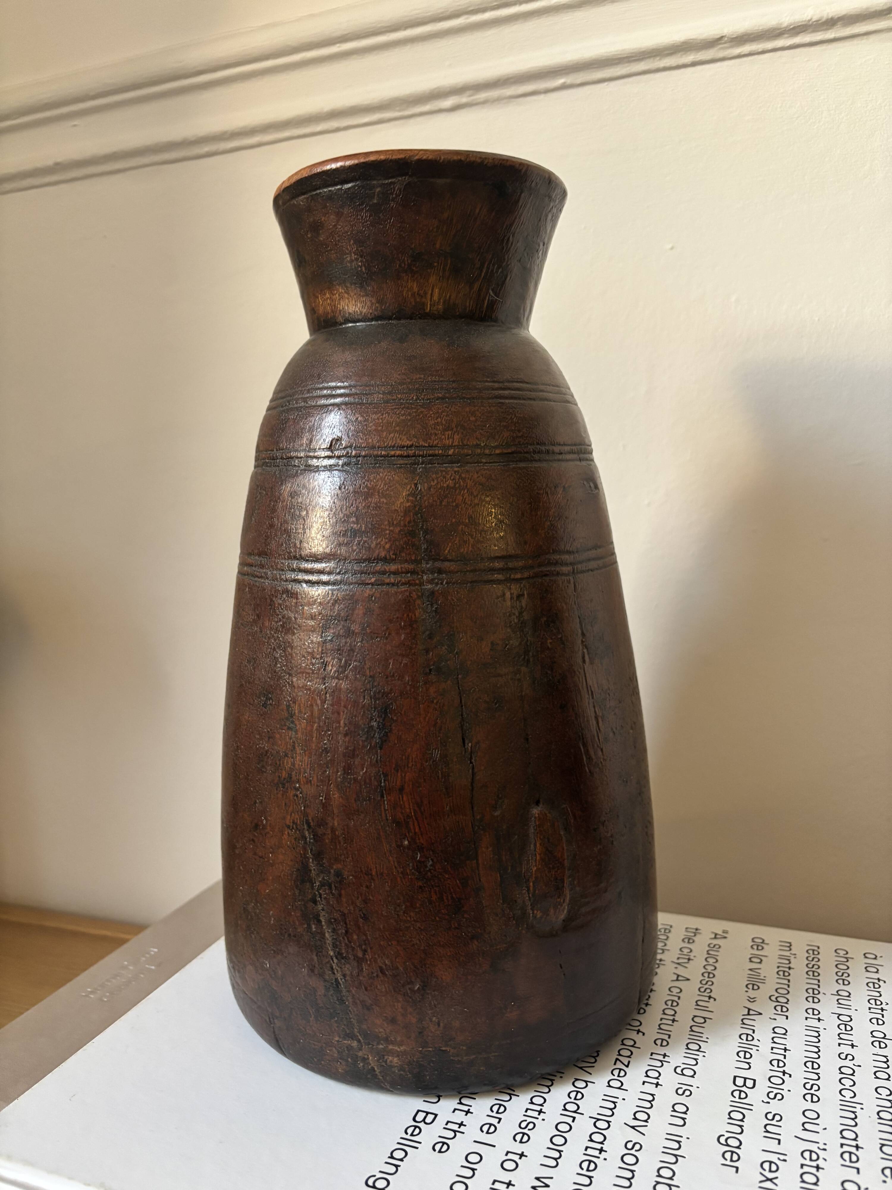 African Vase Solid Wood - Primitive Art - Wabi Sabi Sculpture