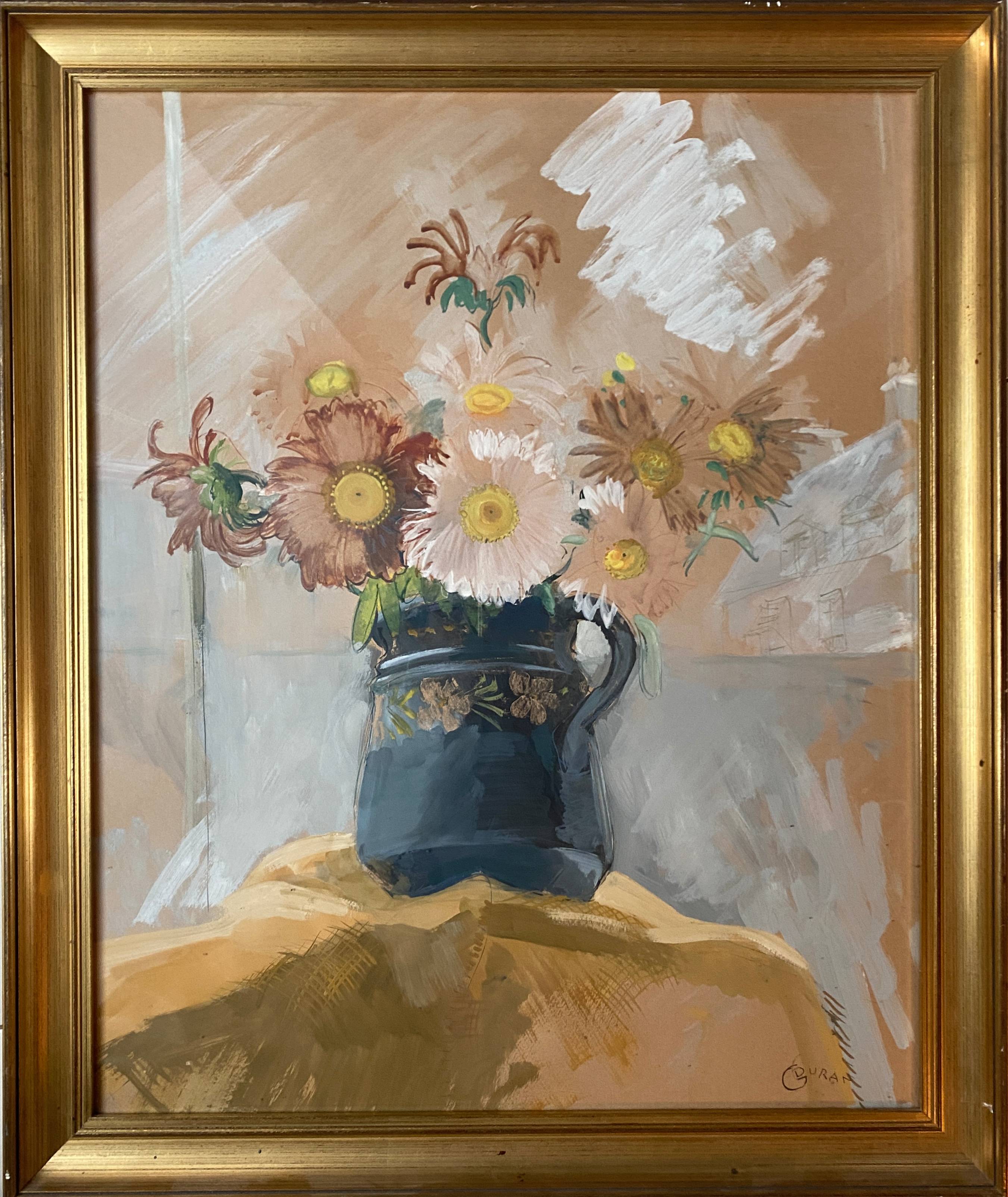 Gouache painting "floral composition" signed G. Duran + frame