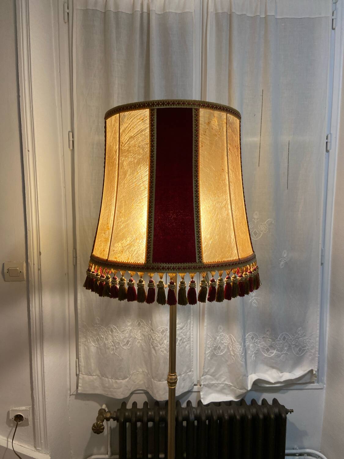 grand abat-jour en peau et velours vintage