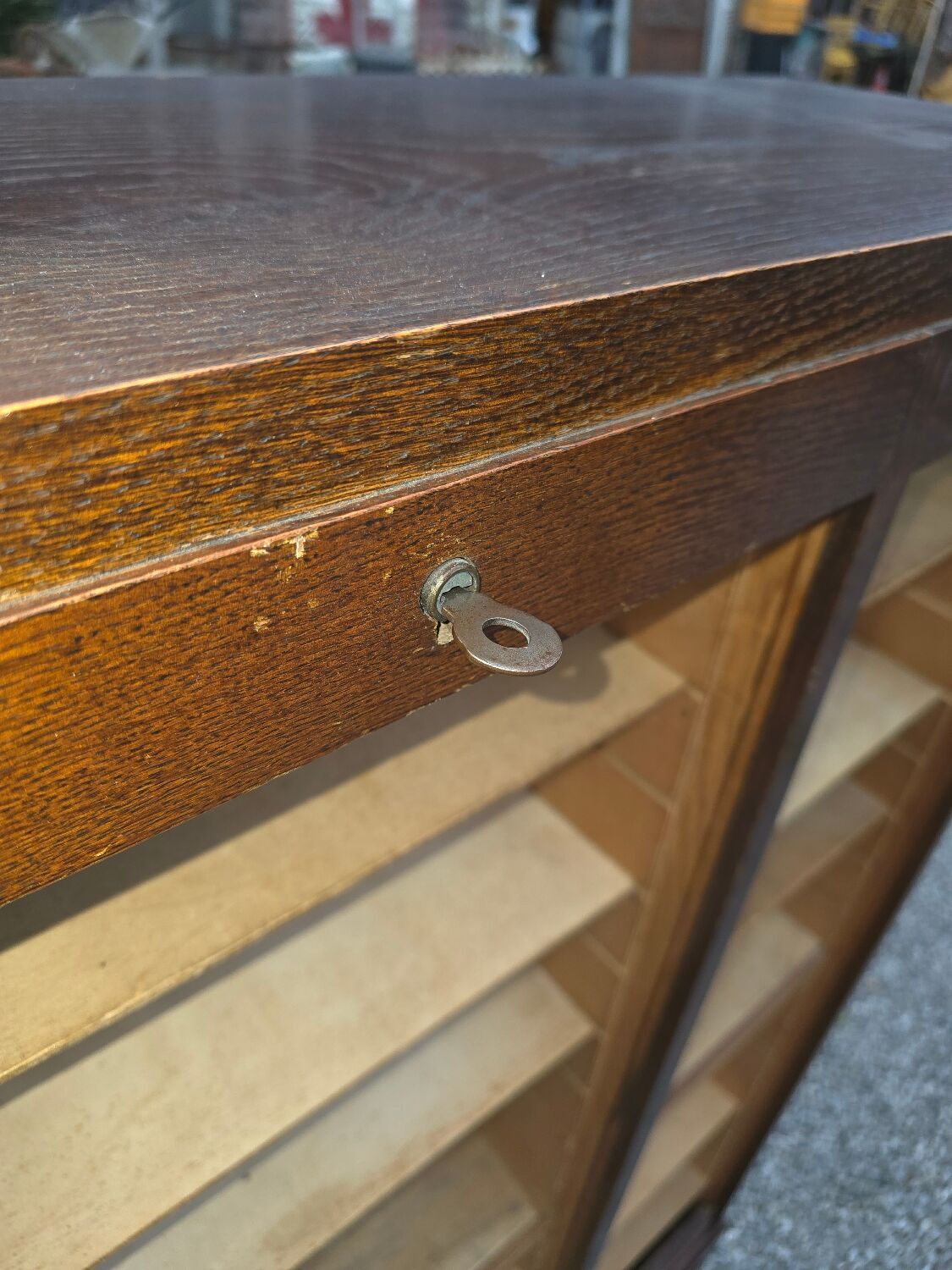 Oak roll-top filing cabinet