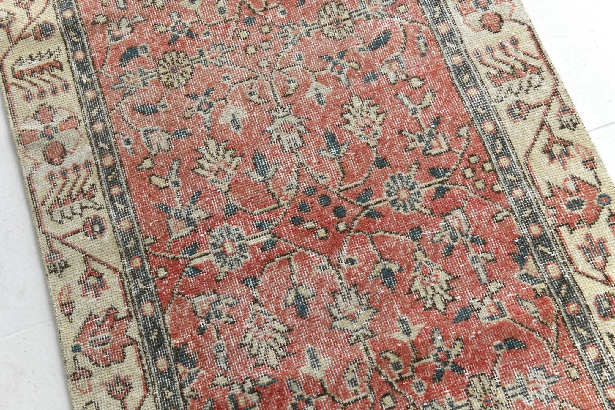 3x9 Vintage All-Over Floral Red Turkish Runner Rug, 92x286Cm