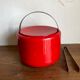 Stelton Denmark ice bucket in red ABS, Space Age pop 1960.