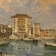 Italian signed landscape painting view of river with boats
