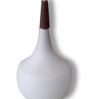 Scandinavian wood and white opaline hanging lamp