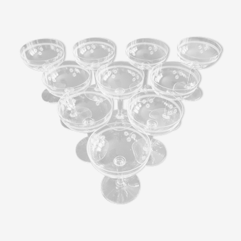 10 engraved glass champagne cups