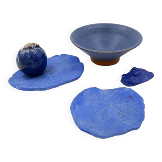 Set of Cobalt blue ceramics "Fond d'Atelier" - N.Lebrun - Belgium 1970s