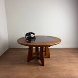 Height-adjustable table in oak and ceramic – Guillerme & Chambron, France