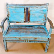 Old 2-seater Burmese teak bench with original blue patina