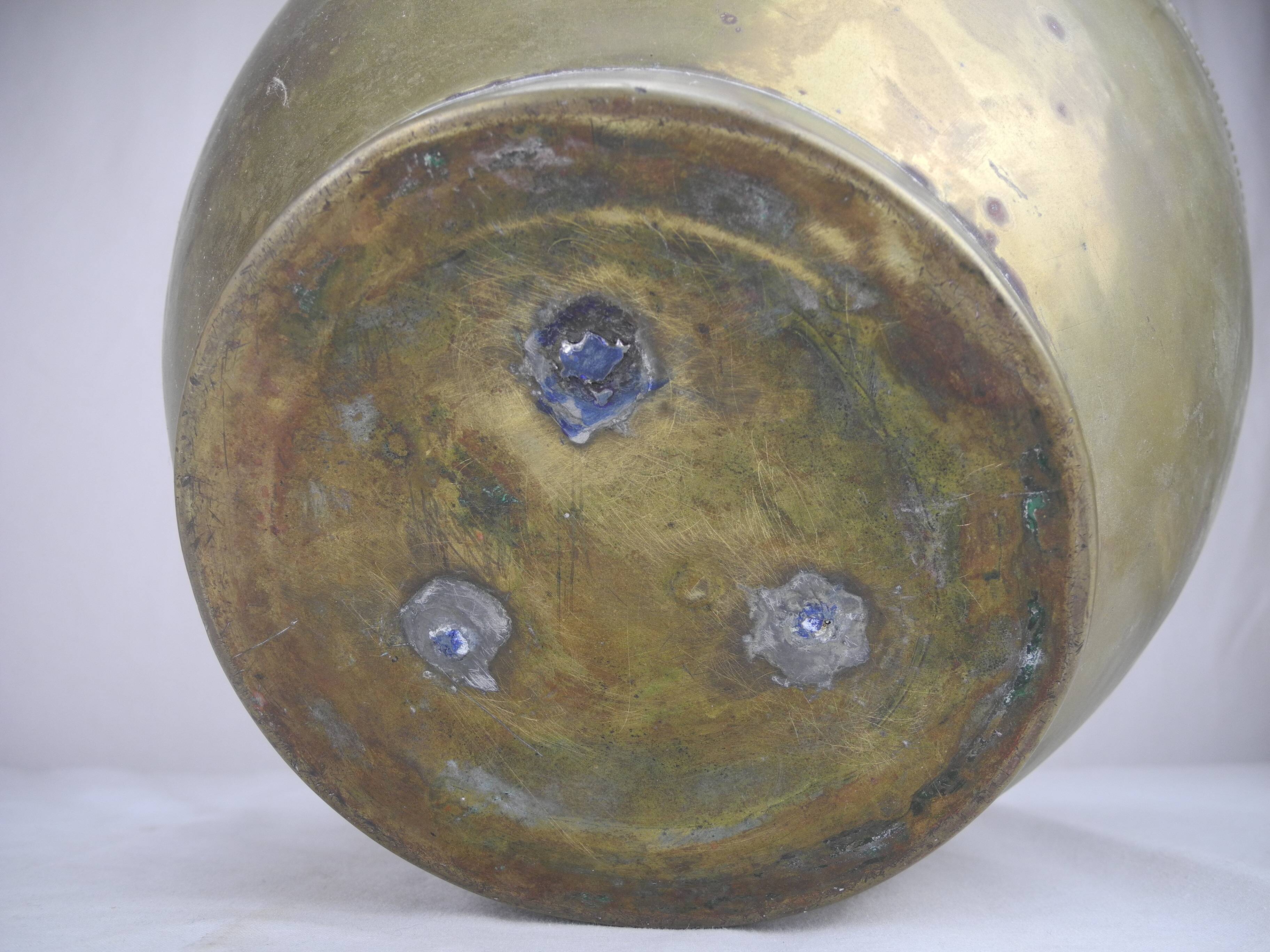 large old brass flower pot, gilded shabby decor, old brass flowers pot