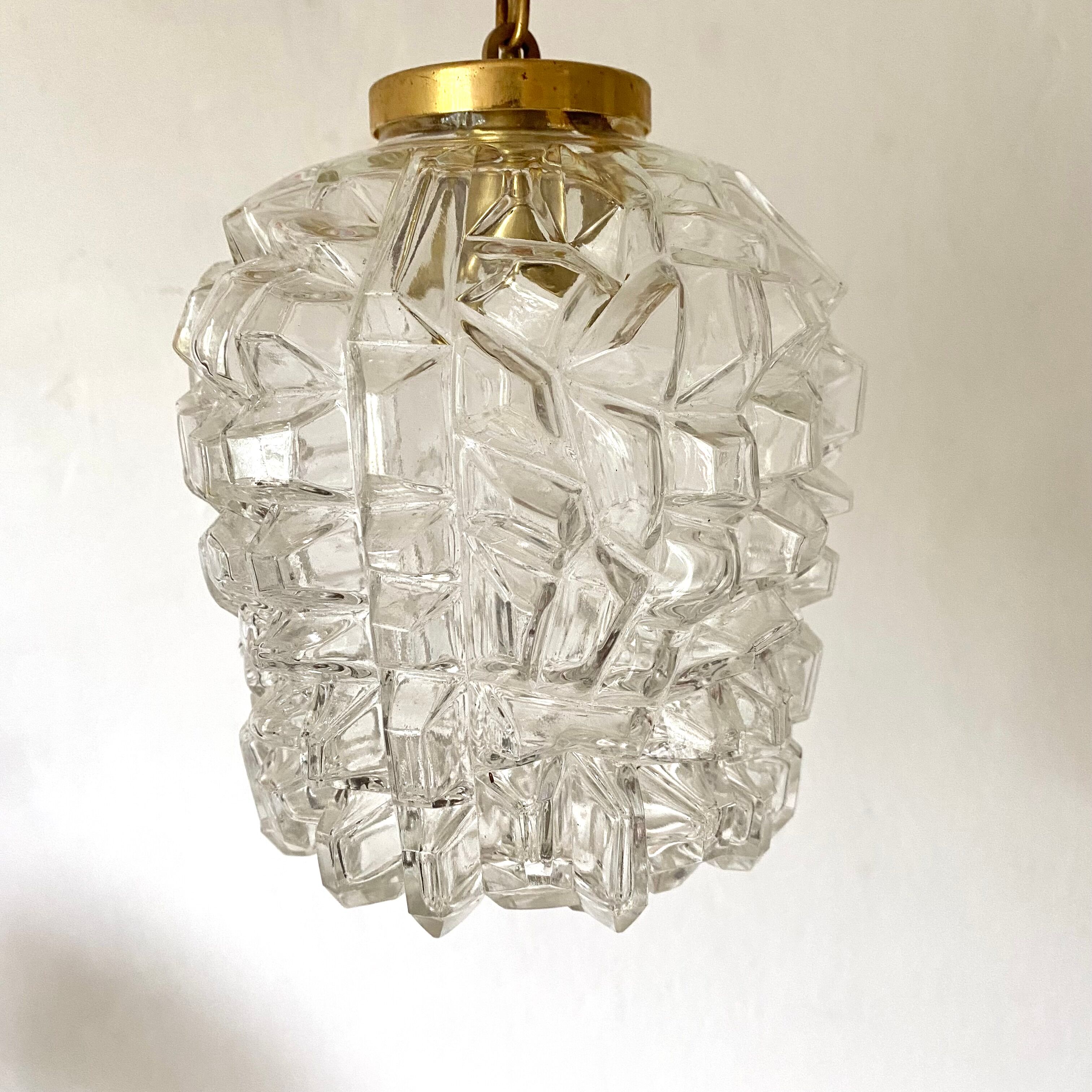 Suspension vintage en verre et métal doré