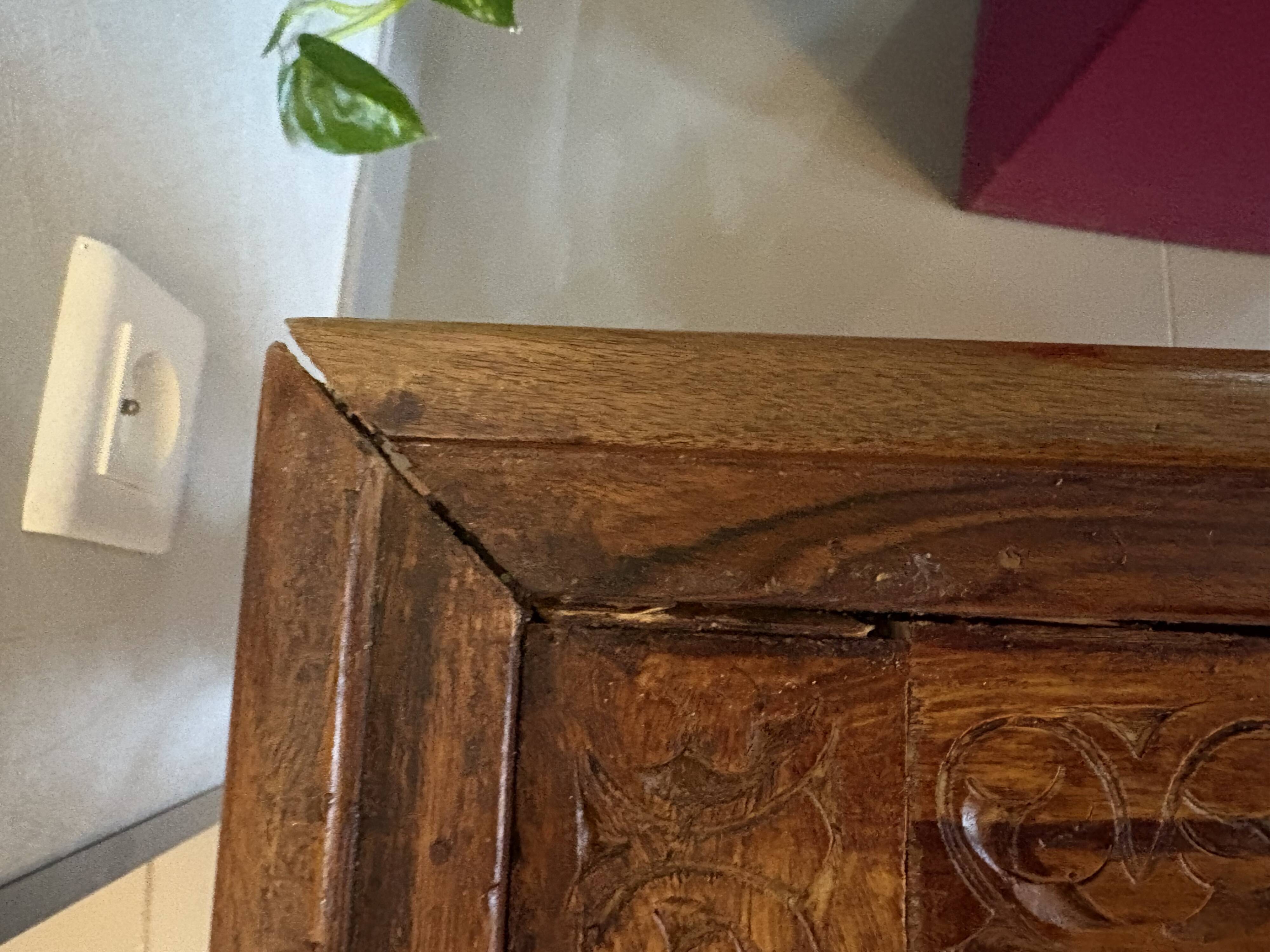 Solid oak carved coffee table with glass top