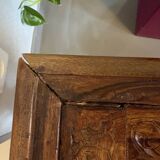 Solid oak carved coffee table with glass top