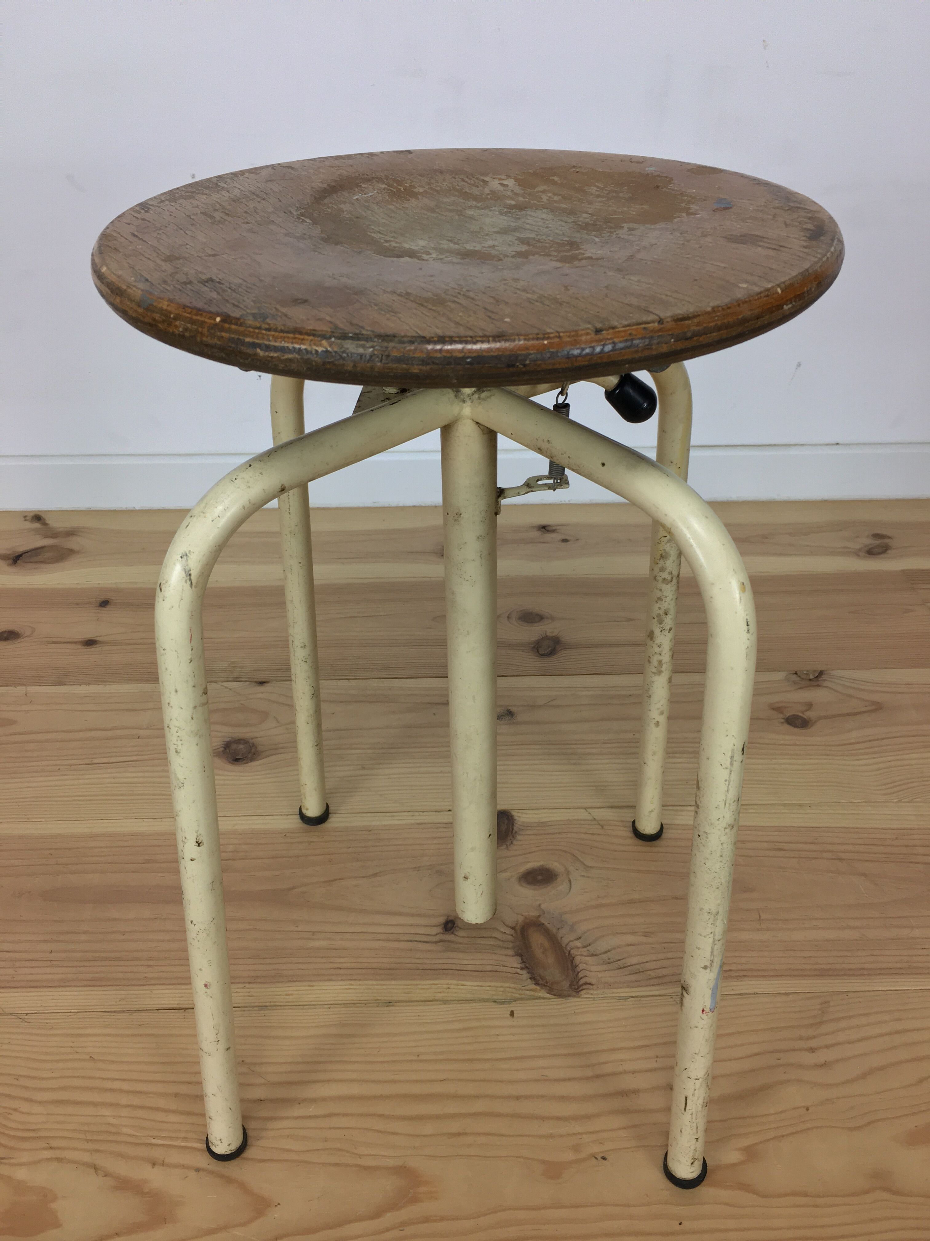 Workshop stool with system, metal and wood, adjustable industrial style